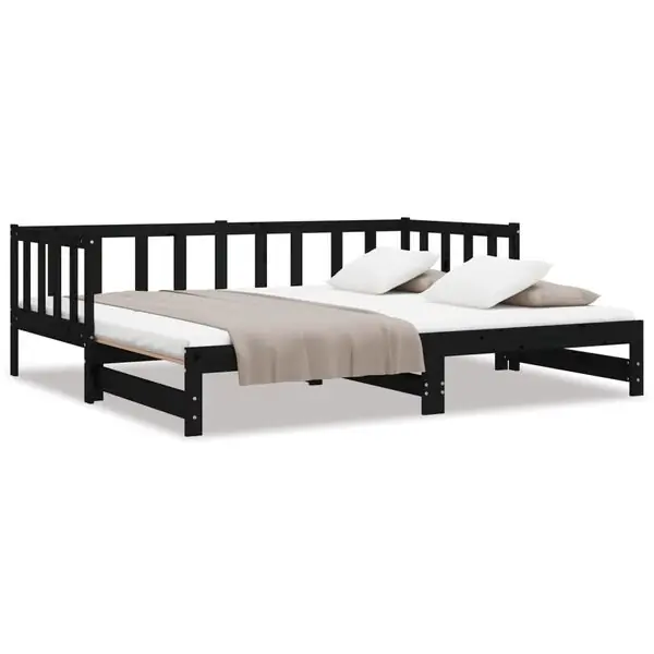 vidaXL Utdragbar dagbädd svart 2x(90x190) cm massiv furu Köp online