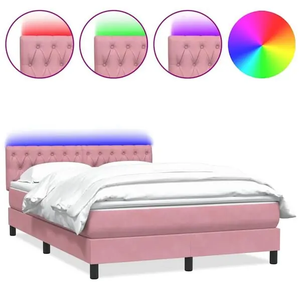 vidaXL Resårsäng med madrass och LED rosa 160x220 cm sammet Rabatter