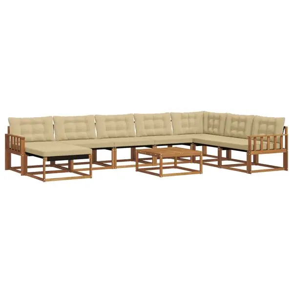 vidaXL Utomhussoffset 9 pcs Naturlig och Beige Massivt Akaciaträ I lager