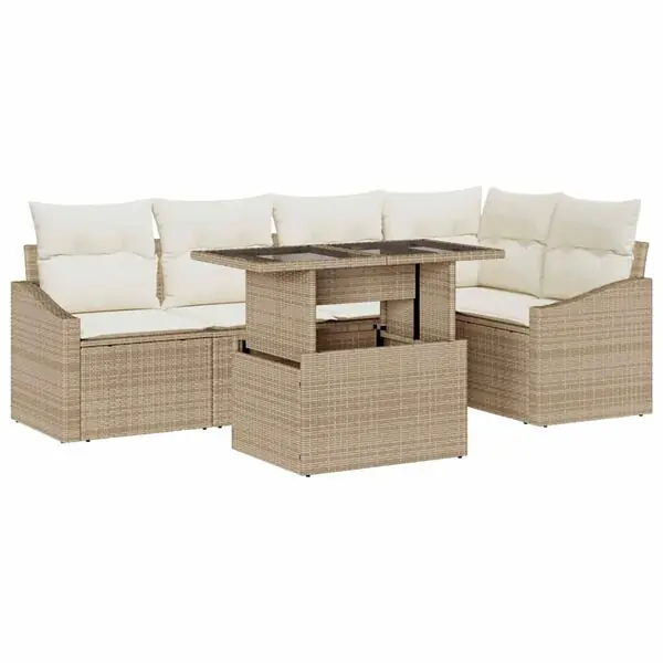 vidaXL Trädgårdsoffset med kudde med kudde 6 pcs Beige och gräddfärgad Sista chansen