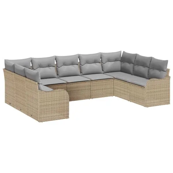 vidaXL Trädgårdsoffset 9 pcs beige och ljusgrå konstrotting Sista chansen