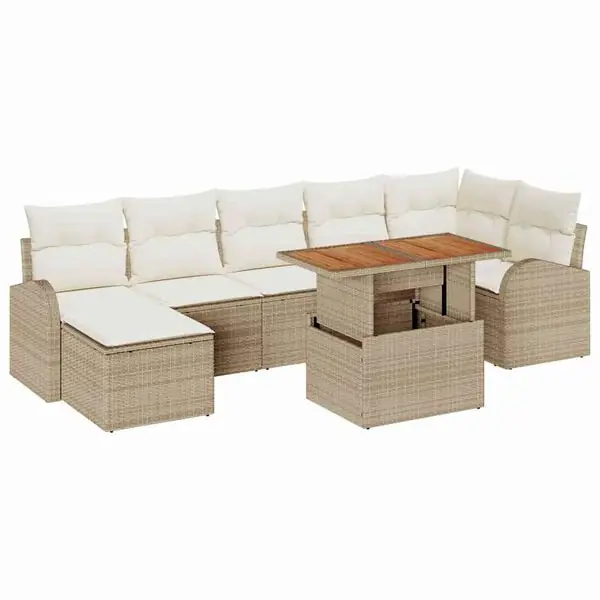 vidaXL Trädgårdsoffset med kudde 8 pcs beige och gräddvit Rea