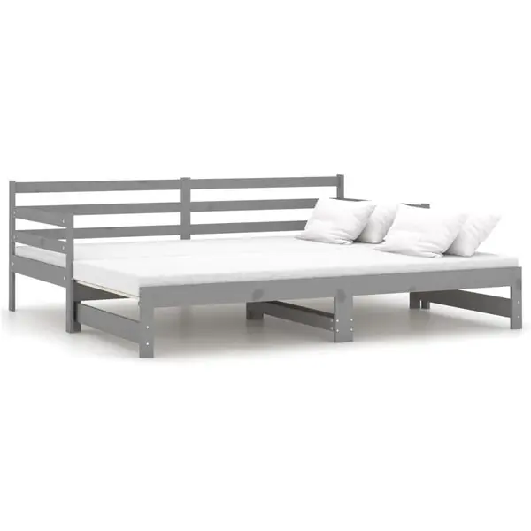 vidaXL Dagbädd utdragbar grå massiv furu 2x(90x200) cm Rea