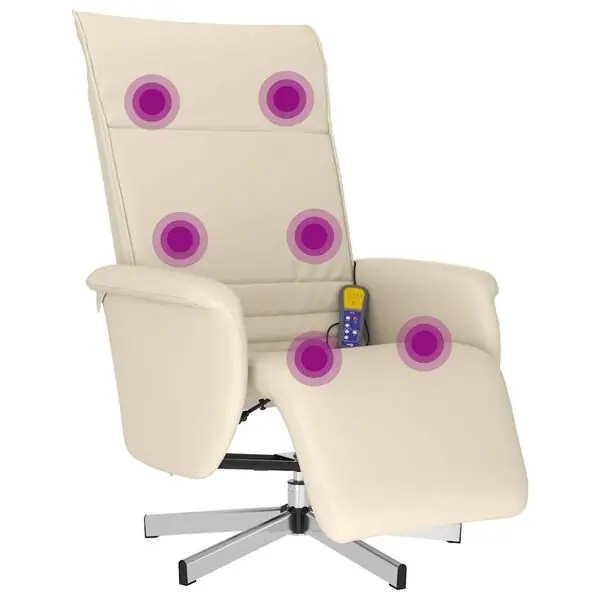 Endast idag vidaXL Massagefåtölj med fotpall gräddvit konstläder