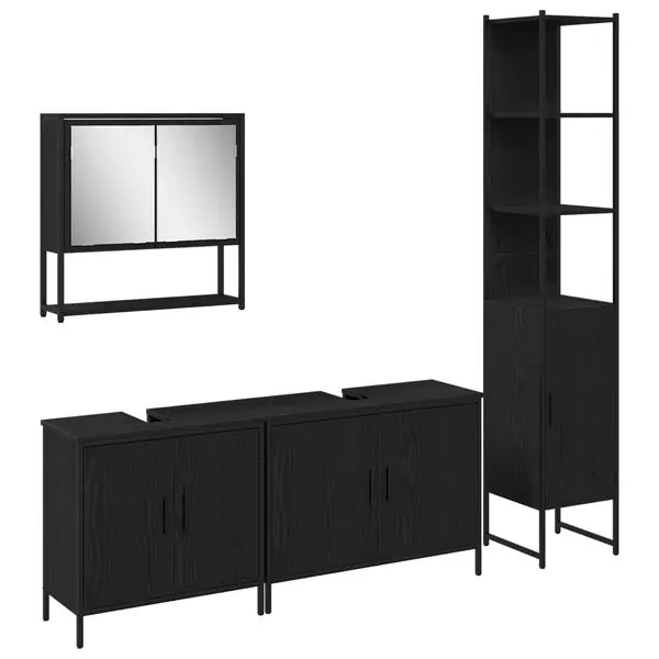Begränsad tid vidaXL Badrumsmöbelset med hylla med dörr 4 pcs Svart Konstruerat trä