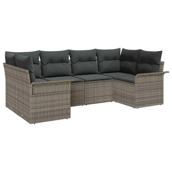 vidaXL Trädgårdsoffset med kudde 6 pcs Grå konstrotting Outlet