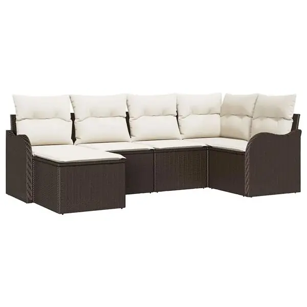vidaXL Trädgårdsoffset med kudde 6 pcs Brun Poly rattan Handla nu
