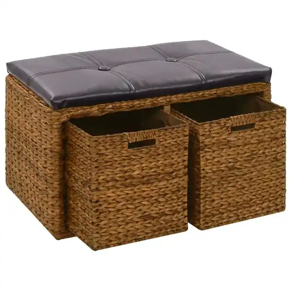 Köp nu vidaXL Bänk med 2 korgar sjögräs 71x40x42 cm brun