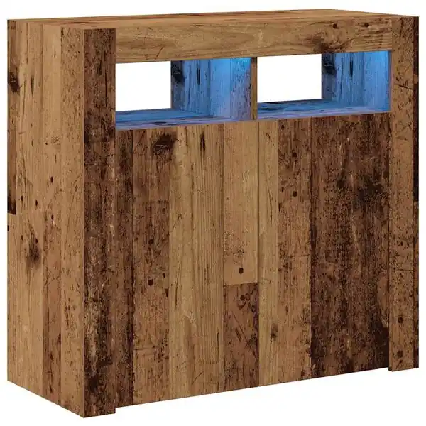 vidaXL Skänk med LED-belysning åldrat trä 80x35x75 cm konstruerat trä Erbjudande
