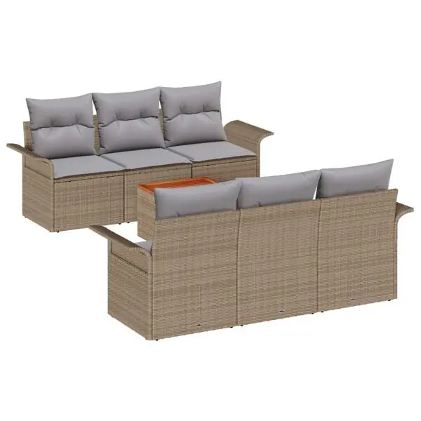 vidaXL Trädgårdsoffset med kudde 7 pcs Beige konstrotting Populär