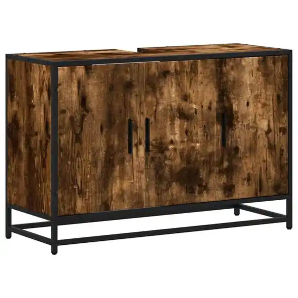 Endast idag vidaXL Tvättställsskåp rökfärgad ek 90x33x60 cm konstruerat trä