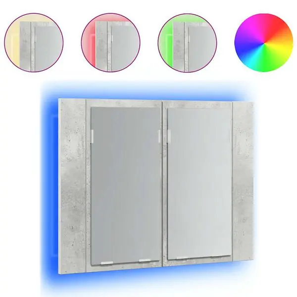 vidaXL Spegelskåp med LED betonggrå 60x12x45 cm akryl Utförsäljning