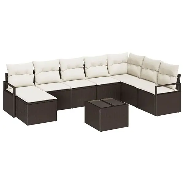 vidaXL Soffset med kudde 9 pcs Brun konstrotting Fri frakt
