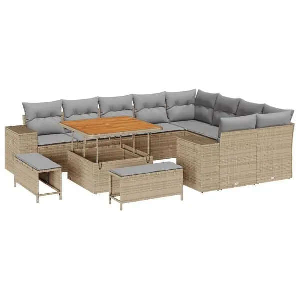 Rabatt vidaXL Trädgårdsoffset med kudde 12 pcs Beige konstrotting