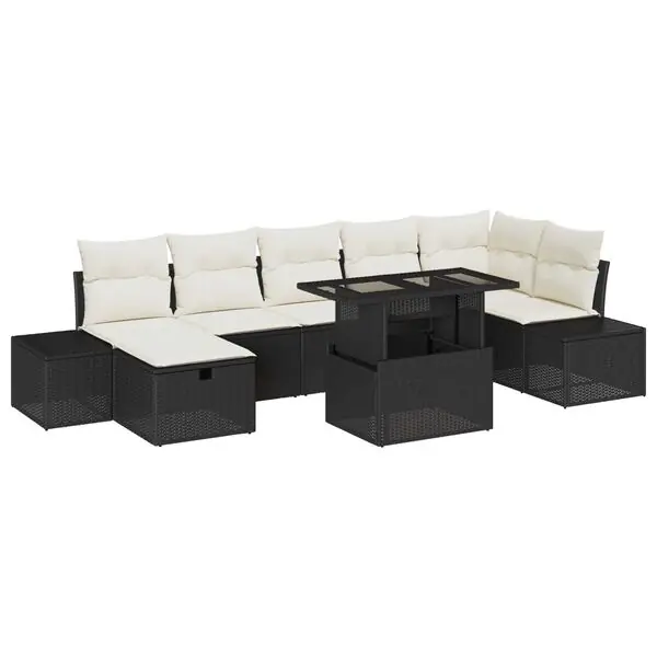vidaXL Trädgårdsoffset med kudde med lagring 8 pcs Svart Poly rattan Beställ nu