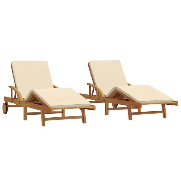 Kampanjpris vidaXL Solstol 2 pcs Beige 200 x 67 x 84 cm Massivt Akaciaträ