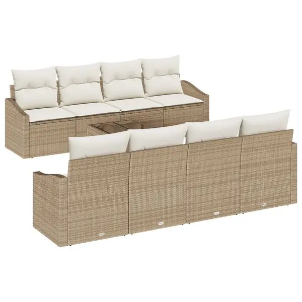 Begränsat erbjudande vidaXL Soffset med kudde 9 pcs Beige och gräddfärgad konstrotting