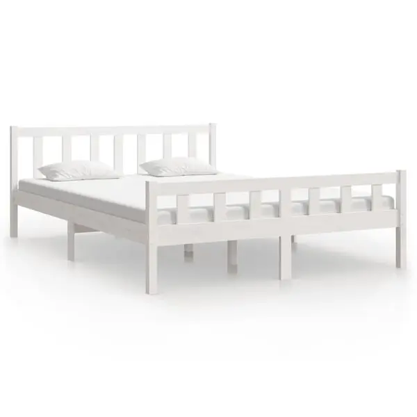vidaXL Sängram vit massivt trä 150x200 cm Fynd
