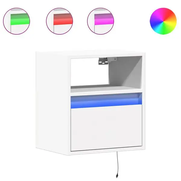 Köp nu vidaXL Väggmonterad tv-bänk LEDs vit 41x31x45 cm