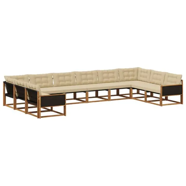 vidaXL Utomhussoffset med kudde 10 pcs Naturlig och Beige Erbjudandepris
