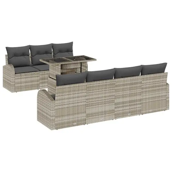 Expressleverans vidaXL Trädgårdsoffset med kudde 8 pcs Ljusgrå Poly rattan