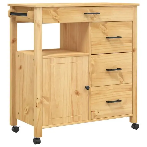 vidaXL Köksvagn MONZA 84x40x88,5 cm massivt furu Expressleverans