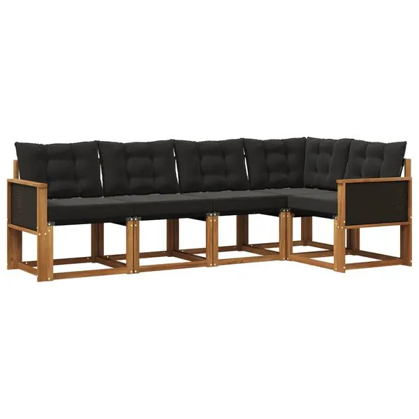 vidaXL Utomhussoffset med kudde 5 pcs Naturlig och svart Beställ nu