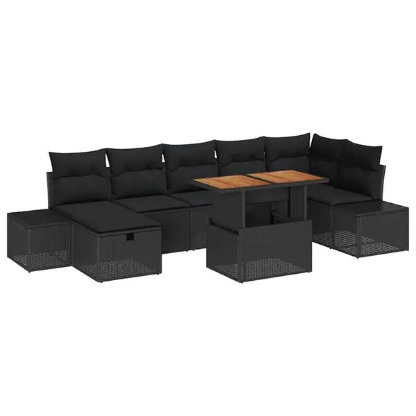 vidaXL Trädgårdsoffset 8 pcs Svart konstrotting Begränsad tid