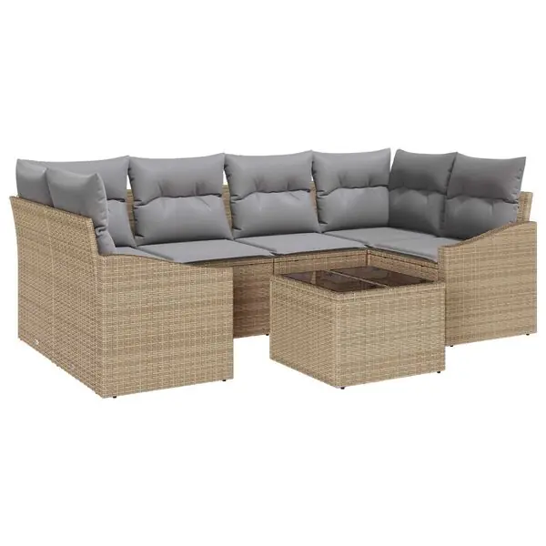 vidaXL Soffset med kudde med lagring 7 pcs Beige och Grå konstrotting risnedsättning