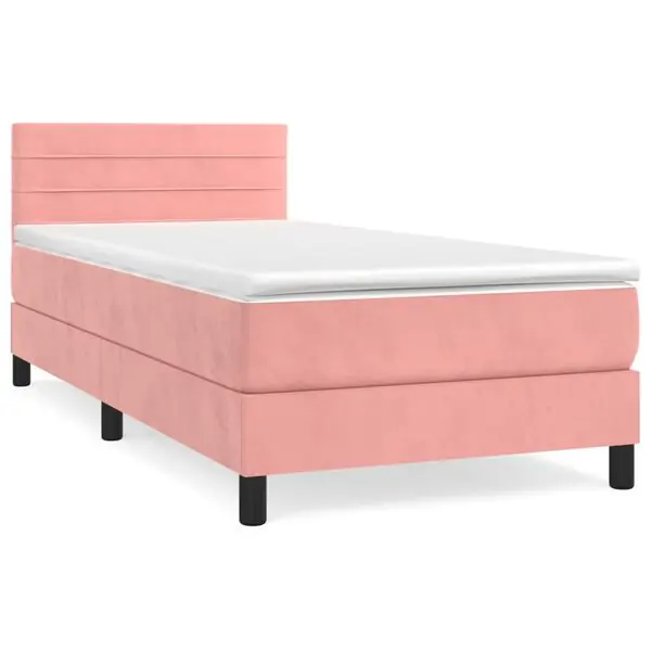 vidaXL Ramsäng med madrass rosa 90x190 cm sammet Nedsatt pris