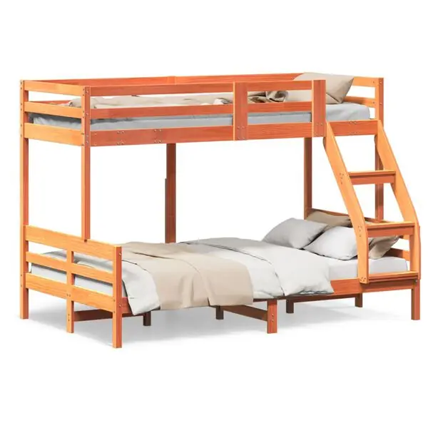 vidaXL Våningssäng 90x200/120x200 cm vaxbrun massiv furu Nedsatt pris