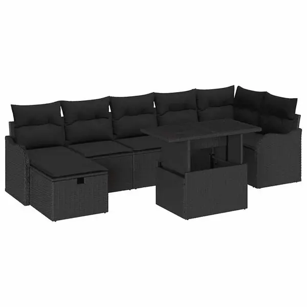Handla nu vidaXL Trädgårdsoffset med kudde med lagring 8 pcs Svart Poly rattan