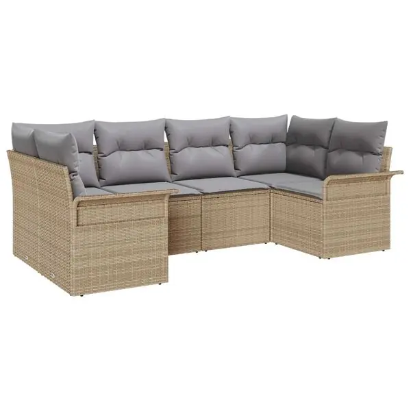 vidaXL Trädgårdsoffset med kudde 6 pcs Beige konstrotting Fynd