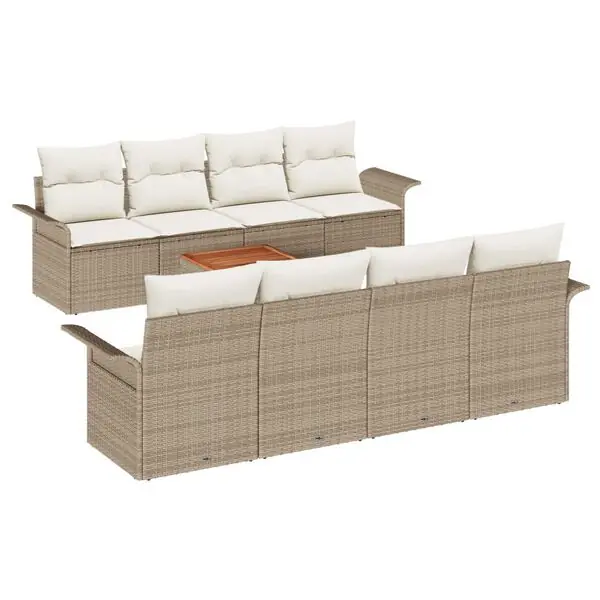 vidaXL Trädgårdsoffset med kudde 9 pcs Beige konstrotting Billig