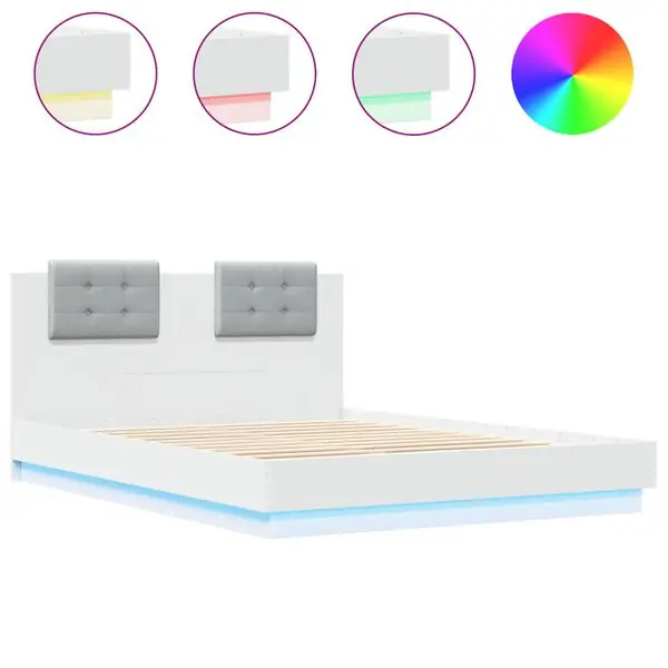 Bästa pris vidaXL Sängram med huvudgavel och LEDs vit 150x200 cm