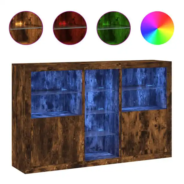 Expressleverans vidaXL Skänk med LED-belysning rökfärgad ek 162x37x100 cm