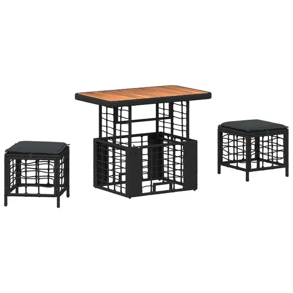 vidaXL Trädgårdsmöbelset 3 pcs Svart och Grå Poly Rattan och Akaciaträ Kundfavorit