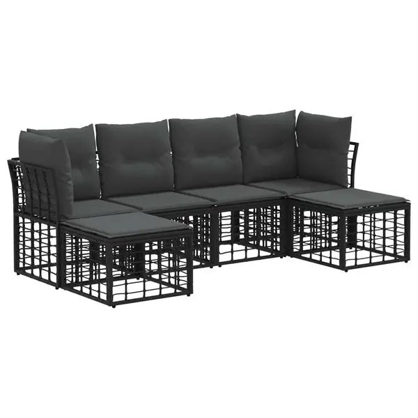Begränsat erbjudande vidaXL Utomhussoffset med kudde 6 pcs Svart Polyester