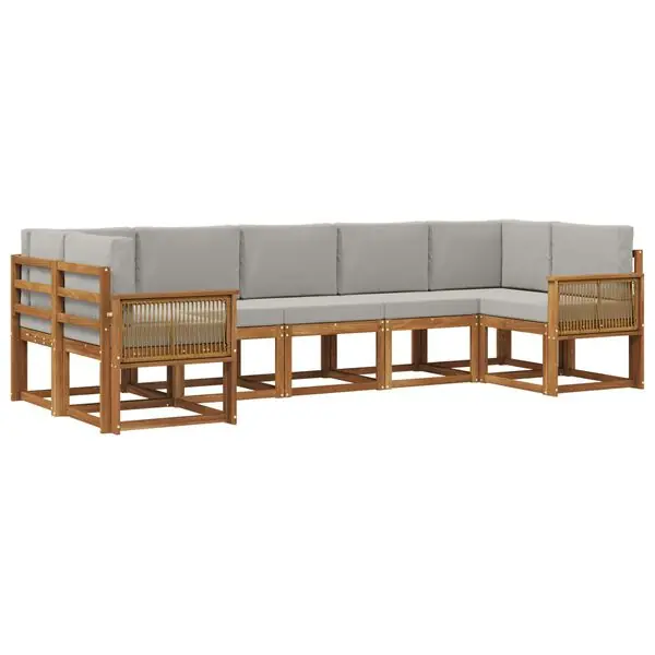 Lågt pris vidaXL Utomhussoffset 7 pcs Naturlig och ljusgrå Massivt Akaciaträ