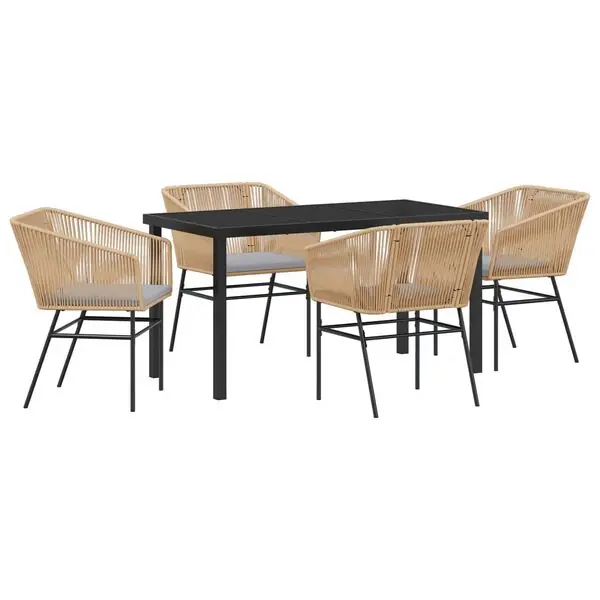 Beställ nu vidaXL Trädgårdsmöbelset med kudde 5 pcs Brun Pulverlackerat stål