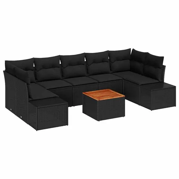 vidaXL Trädgårdsoffset med kudde 8 pcs Svart konstrotting risnedsättning