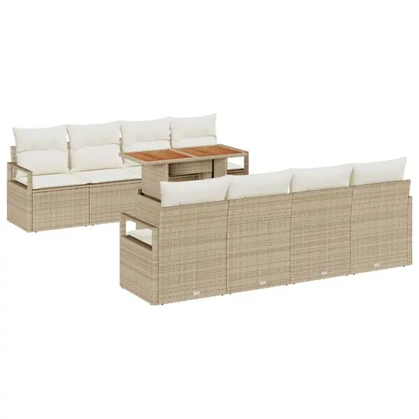 vidaXL Trädgårdsoffset med lagring 9 pcs Beige Poly rattan Fynd