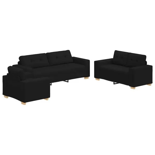Outlet vidaXL Soffa 3 pcs Svart 221 x 80 x 80 cm Linnenblandad tyg