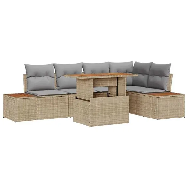 Endast idag vidaXL Trädgårdsoffset med lagring 6 pcs Beige Poly rattan