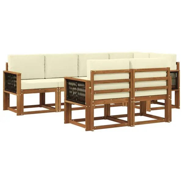 vidaXL Utomhussoffset med kudde 7 pcs Naturlig och Grädde Polyester Billig