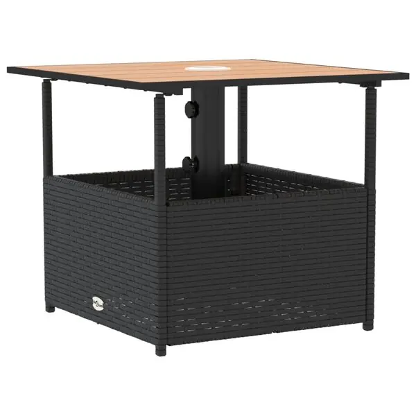 Premium vidaXL Trädgårdsbord med parasollhål svart 55x55x46,5 cm konstrotting