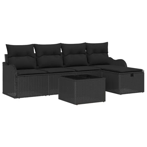 vidaXL Trädgårdsoffset med kudde med lagring 6 pcs Svart Poly rattan Köp online