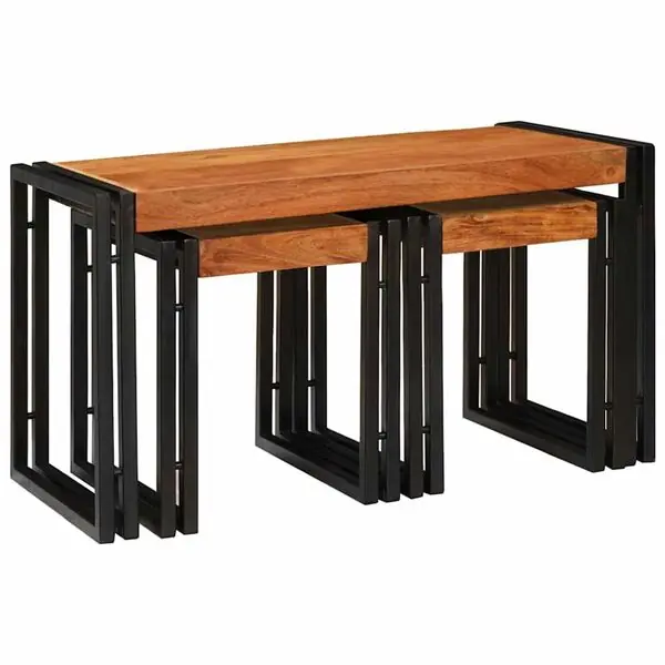 Kundfavorit vidaXL Nestingbord 3 pcs Brun och svart Massivt akaciaträ och metall