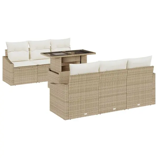 vidaXL Trädgårdsoffset med lagring 7 pcs Beige Poly rattan Lägg i varukorgen