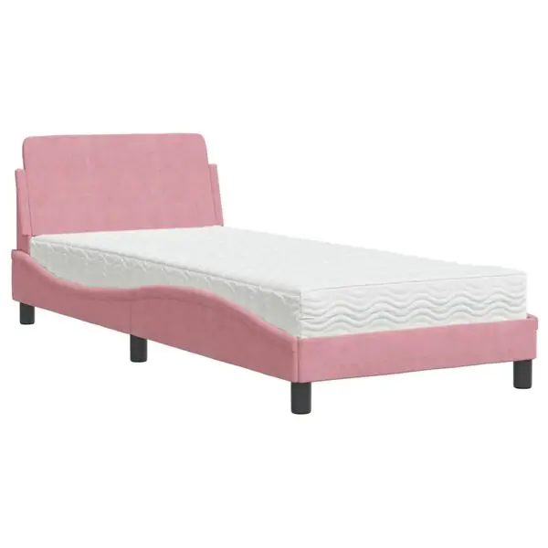 vidaXL Bed with Mattress "Dover" Pink 80x200 cm Velvet Begränsat erbjudande
